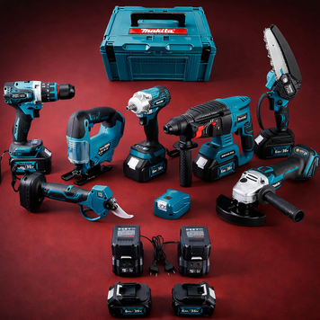 Аккумуляторный набор Makita 8в1 36V (Шуруповерт,Ушм,Гайковерт, Перфоратор,Лобзик,Пила,Секатор,Фонарь) 4 АКБ 12327 фото