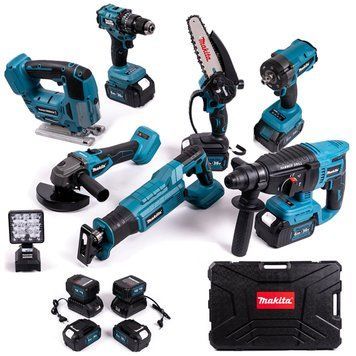 Набір акумуляторний Makita 8в1 36V Шурупокрут, КШМ, Гайковерт, Перфоратор, Міні-пила, Лобзик, Сабельна, Ліхтар | Перевірена якість | Зручний у використанні | Підходить для щоденних завдань | Стабільна та надійна робота, Гарантія 3 роки eb-1196-1 фото