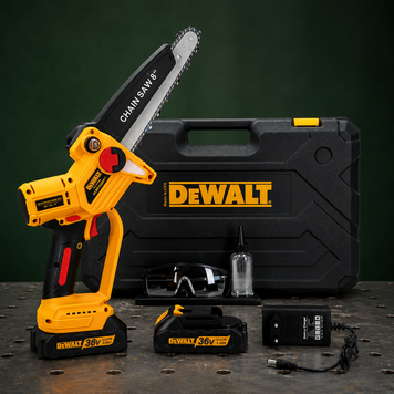 Безщіткова акумуляторна мініпила DeWalt (36V,5AH) 20 см Пила девольт з автоматичним мастилом | Тип: - побутова | Тип двигуна: - безщітковий | Номінальна напруга: - 36В | Ємність АКБ: - 5,0 А&middot;год | Крок ланцюга: - 1/4", Гарантія 3 роки 55183-1 фото