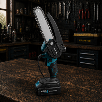 Мощная аккумуляторная мини-пила Krafftec 48V &mdash; 2 шины, 3 цепи, для сада 2345678109 фото