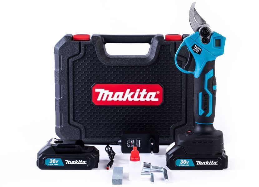 Безщітковий акумуляторний секатор Makita (36V, 5 Ah) Садовий АКБ секатор Макіта з дисплеєм 30 мм | Тип інструмента: Акумуляторний секатор | Тип двигуна: Безщітковий | Тип ножа: Односторонний | Номінальна напруга: 36 В | Вага: 1,3 кг, Гарантія 3 роки 12362-1 фото