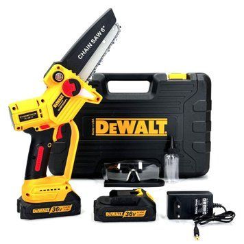 Безщіткова акумуляторна мініпила DeWalt 15 см (36V,5AH) Пила девольт з автоматичним мастилом | Гальмо ланцюга: - є | Час спрацювання гальма ланцюга: - 0,2 сек. | Об'єм оливного бака: - 75 мл. | Автоматичне змащення ланцюга: є, Гарантія 3 роки eb-1073-2 фото