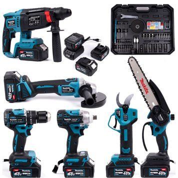 Акумуляторний набір 6в1 Makita 48V (Шуруповерт, Гайковерт, Секатор, Перфоратор, Міні-пила, Болгарка) Комплект Макіта з 3 АКБ | Зусилля затягування (крутний момент), макс: 92 Hm | Свердлильний патрон: 1,5 - 13 мм | Вага: 1,7 кг, Гарантія 3 роки eb-1223-2 фото