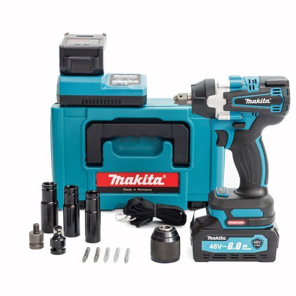 Бесщеточный аккумуляторный ударный гайковерт Makita  (48V, 6AH) Мощный гайковерт Макита с насадками 1232 фото