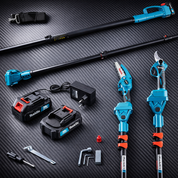 Набір Makita 3в1 ( 36 V 5 Ah) Мініпила +Секатор +телескопічна штанга 3 м Висоторіз Макіта | Крок ланцюга: 1/4" | Довжина шини: 15 см | Швидкість обертання ланцюга: 12 м/сек | Натягування ланцюга: ключова | Вага: 1.2 кг, Гарантія 3 роки 12314-1 фото