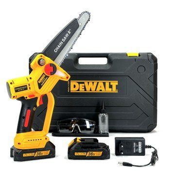 Безщіткова акумуляторна мініпила DeWalt (36V,5AH) 20 см Пила девольт з автоматичним мастилом | Тип: - побутова | Тип двигуна: - безщітковий | Номінальна напруга: - 36В | Ємність АКБ: - 5,0 А&middot;год | Крок ланцюга: - 1/4", Гарантія 3 роки eb-1074-1 фото