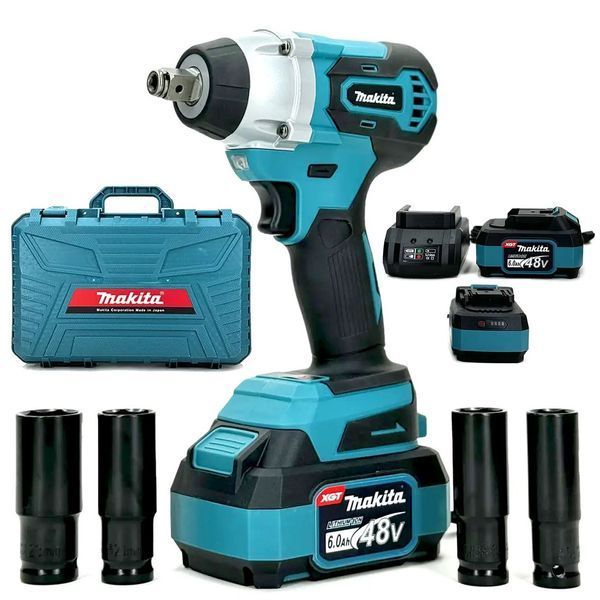 Бесщеточный аккумуляторный гайковерт Makita мощный, ударный 48V 6Ah в кейсе | Тип двигателя: бесщеточный | Подсветка: есть | Индикатор заряда: есть | Реверс: есть | Час зарядки: ~1.5 години | Вес: 1.7-2.5 кг | Напруга: 48V, Гарантия 3 года 123144-2 фото