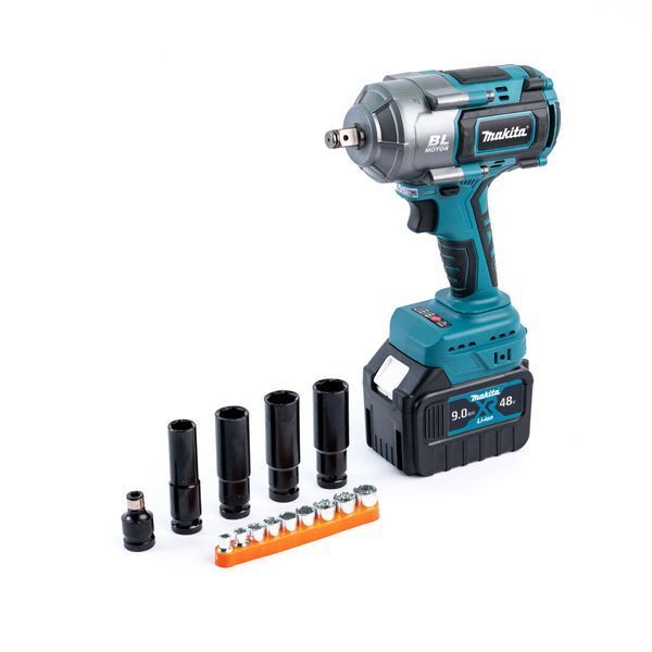 Акумуляторний безщітковий ударний гайковерт Makita 1000Hm (48V, 9AH) з набором головок Макіта 15214 фото