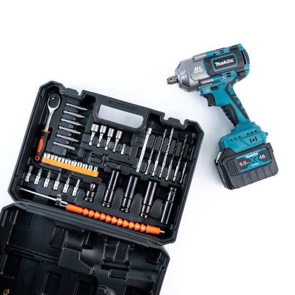 Акумуляторний безщітковий ударний гайковерт Makita 1000Hm (48V, 9AH) з набором головок Макіта 15214 фото