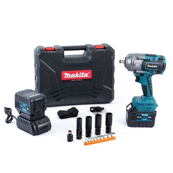 Акумуляторний безщітковий ударний гайковерт Makita 1000Hm (48V, 9AH) з набором головок Макіта 15214 фото