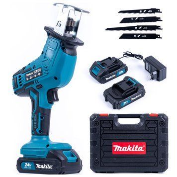 Акумуляторна шабельна пила Makita (24V, 5 Ah) АКБ ножівка Макіта для дерева та металу з 2 АКБ | Глибина пропилу в дереві: 255 мм | Глибина пропилу в металі: 130 мм | Довжина ходу пиляльного полотна: 32 мм | Вага: 2.1 кг, Гарантия 3 года eb-1211-2 фото