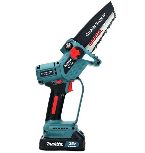 Безщіткова акумуляторна пила Makita 15 см 36V Пила Макіта з індикатором і автоматичним мастилом | Гальмо ланцюга: - є | Час спрацьовування гальма ланцюга: - 0,2 сек. | Об'єм оливного бака: - 75 мл. | Автоматичне змащення ланцюга: є, Гарантія 3 роки eb-1075-2 фото
