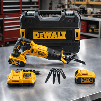 Аккумуляторная сабельная пила DeWalt (48V, 6AH) АКБ ножовка Деволт с индикатором заряда | Длинна хода пильного полотна: - 28 мм | Значение вибрации Аh: - 7.9 м/с&sup2; | Коэффициент неточности K: - 1.5 м/с&sup2; | Вес: - 2.4 кг, Гарантия 3 года 13524-2 фото