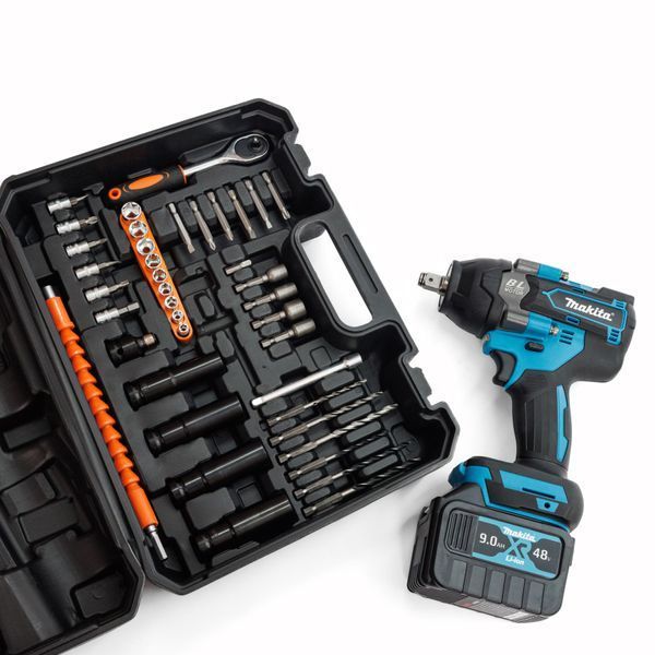 Акумуляторний безщітковий ударний гайковерт Makita 1000Hm (48V, 9AH) з набором головок Макіта 1231 фото