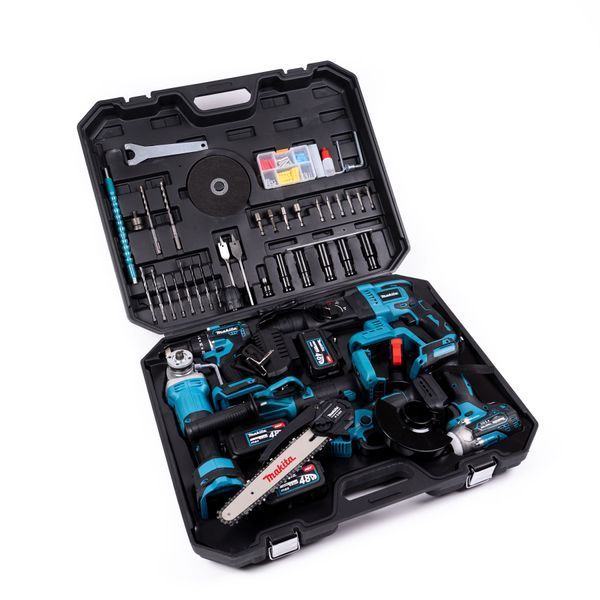 Акумуляторний набір 6в1 Makita 48V (Шуруповерт, Гайковерт, Секатор, Перфоратор, Міні-пила, Болгарка) Комплект Макіта з 3 АКБ 123122 фото