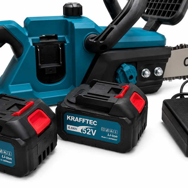 Мощная аккумуляторная цепная пила Krafftec Germany 48V 6Ah &mdash; бесщёточная, 2 АКБ 2345678228 фото