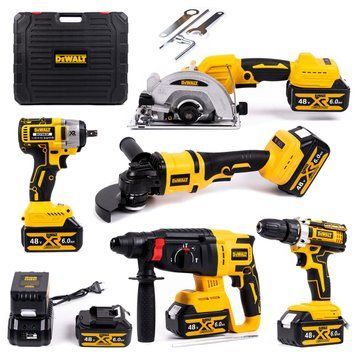 Набір акумуляторний DeWalt 5в1 48V (Шуруповерт + Гайковерт + Перфоратор + КШМ + Циркулярка) АКБ набір Деволт 5в1 (48V 6Ah) | Максимальна кількість обертів: 0-1400/3300 об/хв. | Максимальний крутний момент: 72 Hm | Вага: 1,4 кг, Гарантія 3 роки eb-1216-1 фото