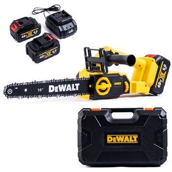 Акумуляторна безщіткова ланцюгова пила DeWalt (48V, 6 Ah) АКБ пила садова Девольт шина 25 см | Номінальна напруга: 48В | Ємність АКБ: 6.0 А/год | Довжина шини: 25 см | Шаг цепи: 3/8" | Швидкість обертання ланцюга: 20 м/сек, Гарантія 3 роки 12350-1 фото
