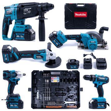 Набір 5в1 Makita 48V (Шуруповерт+КШМ+Гайковерт+ Перфоратор+Циркулярна пила) АКБ набір інструментів Макіта 123103 фото