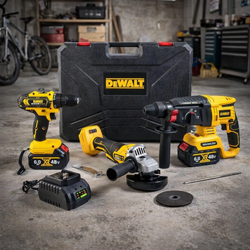 Набор аккумуляторный DeWalt 3в1 48V (Шуруповерт +Перфоратор +Болгарка) АКБ набор Деволт | Максимальный диаметр сверления (дерево): 30 мм | Максимальный диаметр сверления (металл): 13 мм | Аккумулятор (литий-ионный): 48V, 6.0AH, Гарантия 3 года 12370-2 фото