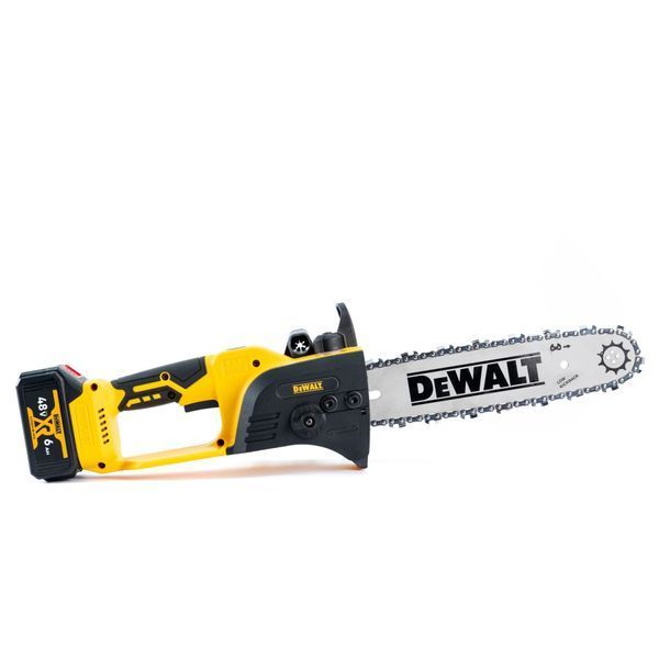Бесщеточная аккумуляторная цепная пила Dewalt (48V 6Ah) АКБ пила Деволт 30 см с 2 аккумуляторами | Объем масляного бака: - 80 мл | Тип масляного насоса: - автоматический | Бесключевая натяжка цепи: - есть | Цифровой дисплей- есть, Гарантия 3 года 465488-2 фото