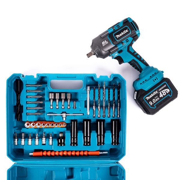 Акумуляторний гайковерт безщітковий ударний Makita 1000Hm (48V, 9AH) з набором головок Макіта | Підсвітка робочої зони: є | Індикатор заряду: є | Реверс: є | Кількість режимів роботи: 3 | Час заряджання: 1,5 година | Вага: 3 кг, Гарантия 3 года eb-1189-2 фото