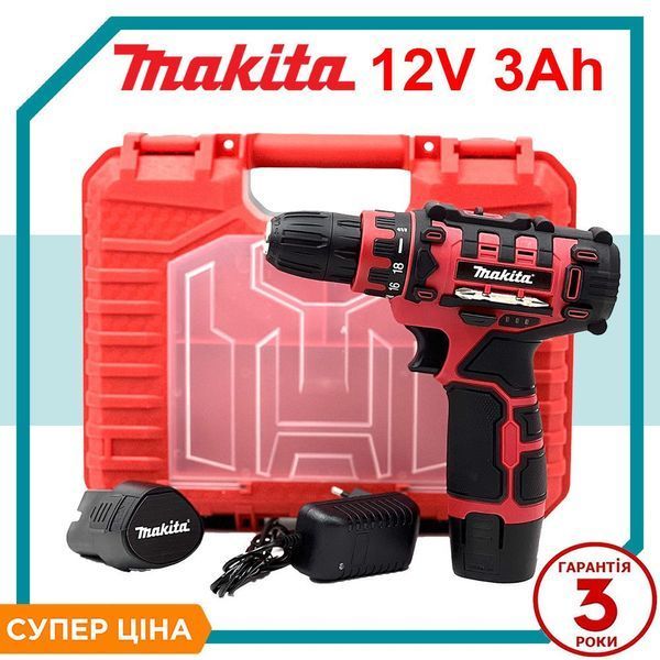 Акумуляторний дриль-шурупокрут Makita RED (12V, 3AH) Надійний компактний шурупокрут Макіта 126325 фото