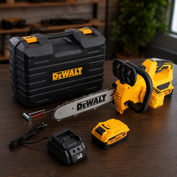 Аккумуляторная цепная бесщеточная пила DeWalt (36V, 6Ah) АКБ пила Девольт для дачи с шиной 30см | Скорость вращения цепи: 16 м/сек | Объем масляного бака: 120 мл | Тип двигателя: бесщеточный | Тип масляного насоса: полуавтоматический, Гарантия 3 года 12348-2 фото