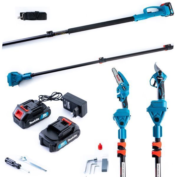 Набір Makita 3в1 ( 36 V 5 Ah) Мініпила +Секатор +телескопічна штанга 3 м Висоторіз Макіта | Натягування ланцюга: ключова | Об'єм оливного бака: 75 мл | Автоматичне змащення ланцюга: є | Вага: 1.2 кг | Крок ланцюга: 1/4", Гарантия 3 года eb-1121-2 фото