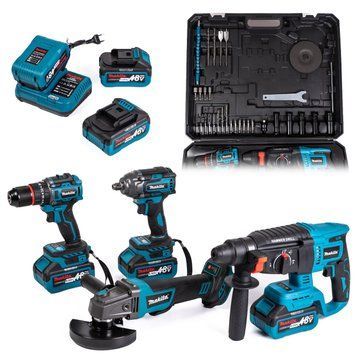 Аккумуляторный набор бесщеточный Makita 4в1 48V с 3 АКБ (шуруповерт, перфоратор, УШМ, гайковерт) | Мощность: 48 В | Емкость АКБ: 6.0 Ah | Число оборотов: 0-1500 / 3500 об/мин | Количество ударов: 0-37250 уд/мин | LED подсветка: є, Гарантия 3 года 123162-1 фото