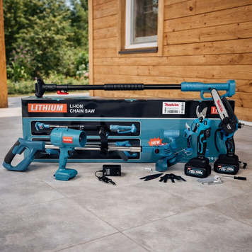 Акумуляторний набір 5в1 Makita 36V (Міні-пила + Секатор + Тример + Повітродувка + Штанга телескопічна) Садовий АКБ набір Макіта | Тип двигуна: безщітковий | Номінальна напруга: 36 В | Місткість АКБ: 6 А/год | Крок ланцюга: 1/4", Гарантія 3 роки 123119-1 фото