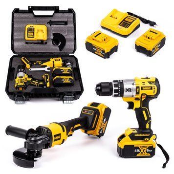 Набір DeWalt 2в1 акумуляторний (48V 6Ah) Шуруповерт + Болгарка безщітковаНабір Деволт з 2 АКБ | Кількість ступенів затягування: 25 | Максимальний діаметр свердління (дерево): 60 мм | Максимальний діаметр свердління (бетон): 20 мм, Гарантія 3 роки eb-1219-2 фото
