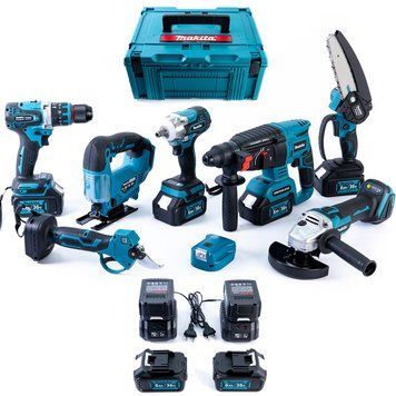 Акумуляторний набір Makita 8в1 36 V (Шуруповерт, Ушм,Гайковерт, Перфоратор,Лобзик, Пила, Секатор,ліхтар) 4 АКБ | Потужність 36 В; | Число обертів: 0-1500/3500 об/хв; | Кількість ударів: 0-38250 уд./хв; | Крутний момент: 96 Нм;, Гарантія 3 роки eb-1128-1 фото