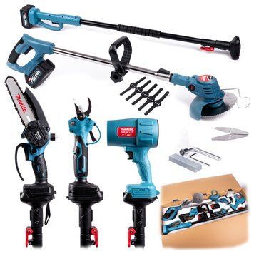 Акумуляторний набір 5в1 Makita 36V (Міні-пила + Секатор + Тример + Повітродувка + Штанга телескопічна) Садовий АКБ набір Макіта | Довжина шини: 15 см | Швидкість обертання ланцюга: 12 м/сек | Безключове натягування ланцюга: є, Гарантія 3 роки eb-1220-2 фото