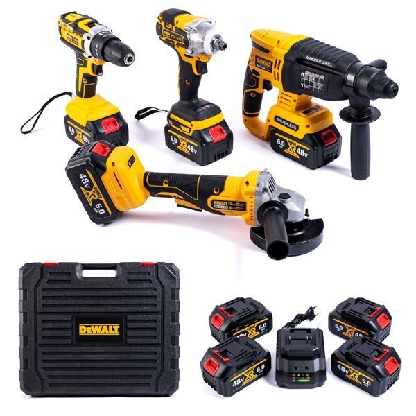 Аккумуляторный набор DeWalt 4в1 48V ( 4 АКБ+ Шуруповерт+ Перфоратор+ Болгарка+Гайковерт ) АКБ набор Девольт 12371 фото
