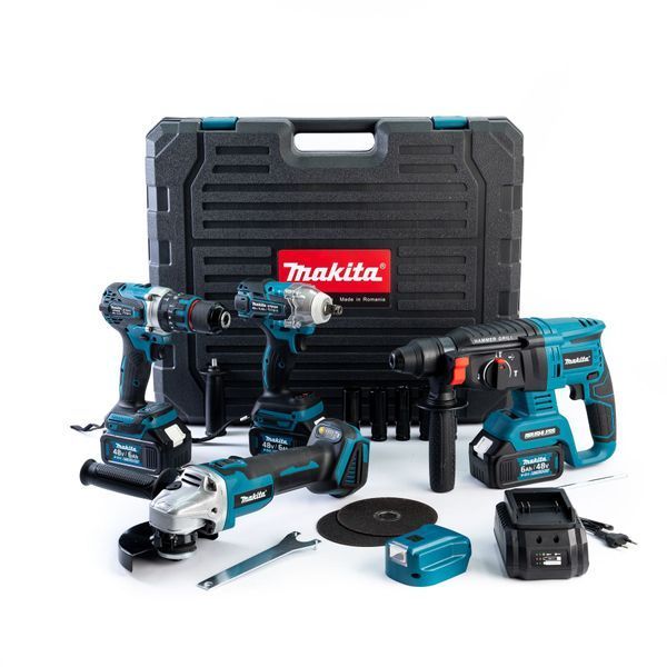 Набір 5в1 Makita 48V &mdash; 3 шт АКБ (Шуруповерт Болгарка, Гайковерт, Перфоратор, Ліхтар) Набір АКБ Макіта 12334 фото