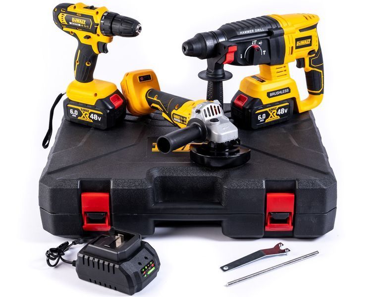Набір акумуляторний DeWalt 3в1 48 V (Шурупокрут +Перфоратор +Болгарка) АКБ набір Деволт 12370 фото