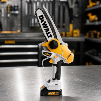 Безщіткова акумуляторна ланцюгова мініпила DeWalt (24V, 5AH) Пила Деволт із шиною 15 см | Час спрацьовування гальма ланцюга: - 0,2 сек. | Безключова натяжка ланцюга: - є | Індикатор заряду: - є | Об'єм оливного бака: - 75 мл., Гарантія 3 роки 95521-2 фото