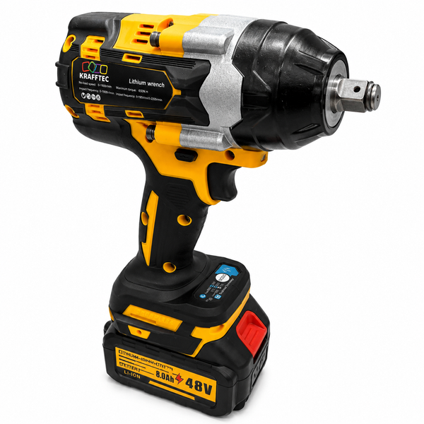 Гайковерт Krafftec PRO 1500 Нм 48V желтый &mdash; профессиональная мощность для любых креплений 2345678197 фото