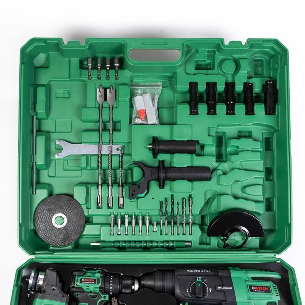 Безщітковий акумуляторний набір Bosch 6в1 (Гайковерт, Шуруповерт, Перфоратор, Секатор, Пила, УШМ) Бош 4 АКБ(48V) та насадки 123156 фото