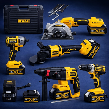 Набір акумуляторний DeWalt 5в1 48V (Шуруповерт + Гайковерт + Перфоратор + КШМ + Циркулярка) АКБ набір Деволт 5в1 (48V 6Ah) | Максимальна кількість обертів: 0-1400/3300 об/хв. | Максимальний крутний момент: 72 Hm | Вага: 1,4 кг, Гарантія 3 роки 123115-1 фото