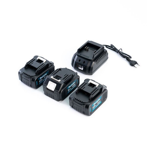 Набір 5в1 Makita 48V &mdash; 3 шт АКБ (Шуруповерт Болгарка, Гайковерт, Перфоратор, Ліхтар) Набір АКБ Макіта | Зусилля затягування (крутний момент), макс: 95 Nm | Діаметр свердління: дерево - 55 мм, сталь - 16 мм, бетон -18 мм, Гарантія 3 роки 12334-2 фото