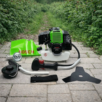 Мотокоса Bosch Потужна садова мотокоса для високої трави, Бензинова коса Бош 52 см3 Комплект "ЕКО" | Клас коси: побутова | Тип двигуна: Двотактний | Робочий об'єм циліндра: - 52 см3 | Потужність: - 5 кВт / 6.7 л.с. | Праймер: - є, Гарантія 3 роки 526952-1 фото