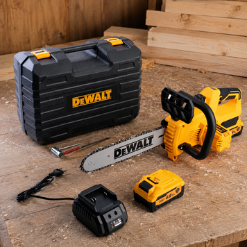 Аккумуляторная пила DeWalt (36V, 6AH) Бесщеточная пила Деволт шина 30 см с бесключевой натяжкой | Объем масляного бака: 150 мл | Тип масляного насоса: автоматический | Регулировка подачи масла: есть | Вес: 4,4 кг | Тип: бытовая, Гарантия 3 года 12332-2 фото
