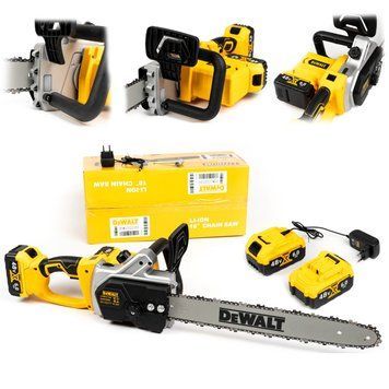 Акумуляторна пила DeWalt 48V 6Ah з шиною 45 см та 2 АКБ | Крок ланцюга: 3/8" | Швидкість ланцюга: 20 м/с | Об&rsquo;єм оливного бака: 160 мл | Безключове натягування ланцюга | Вага: 6,5 кг | Тип двигуна: безщітковий, Гарантія 3 роки 123127-2 фото