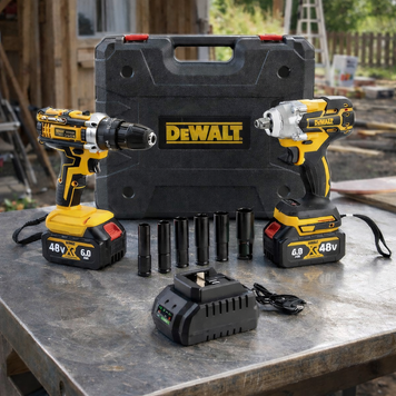 Набор аккумуляторный DeWalt 2в1 48V (Шуруповерт+Гайковерт бесщеточный) АКБ набор Деволт 2в1 | Максимальный диаметр сверления (дерево): 60 мм | Максимальный диаметр сверления (металл): 20 мм | Аккумулятор (литий-ионный): 48V, 6.0AH, Гарантия 3 года 12374-2 фото