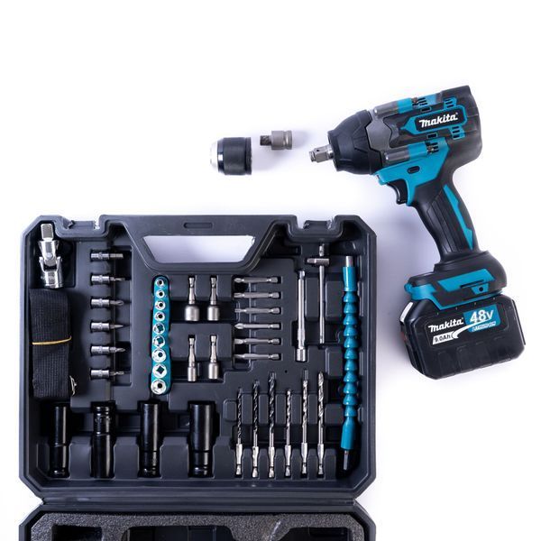Акумуляторний безщітковий ударний гайковерт Makita 800Hm (48V,9Ah) з набором головок Макіта | Підсвітка робочої зони: є | Індикатор заряду: є | Реверс: є | Кількість режимів роботи: 4 | Час заряджання: 90 хв. | Вага, кг: 2,5, Гарантия 3 года eb-1147-2 фото