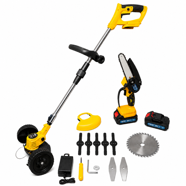 Мощный садовый комплект Krafftec Germany PRO 2в1 &mdash; мини-пила, триммер, 2 АКБ 22374 фото