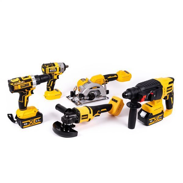 Набір акумуляторний DeWalt 5в1 48V (Шуруповерт + Гайковерт + Перфоратор + КШМ + Циркулярка) АКБ набір Деволт 5в1 (48V 6Ah) 123115 фото