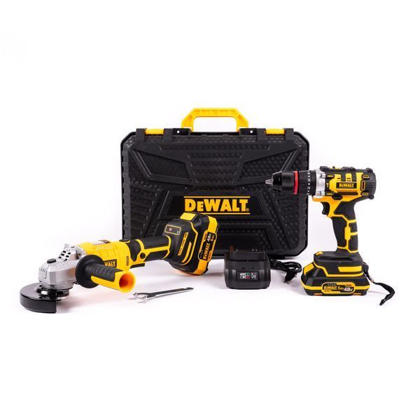 Акумуляторний набір DeWalt 2в1 безщітковий 48 V Шурупокрут +Болгарка з LED екраном Девольт | Потужність: 48В | Тип двигуна: безщітковий | Число обертів: 0-1500/3500 об/хв | Функція удару: є | Число ударів: 37000 уд./хв., Гарантия 3 года eb-1191-1 фото